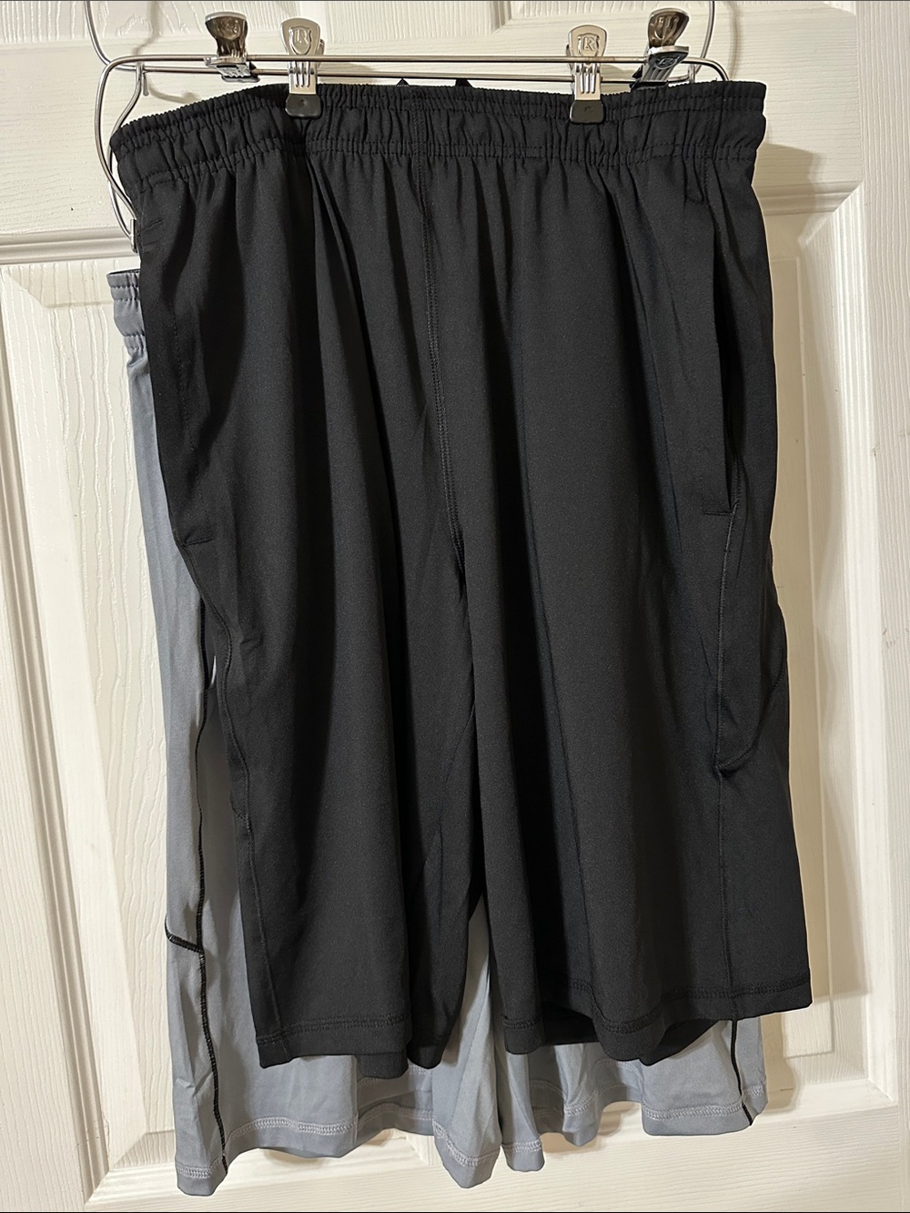 Men's Black and Grey Athletic Shorts with Elastic Waistband